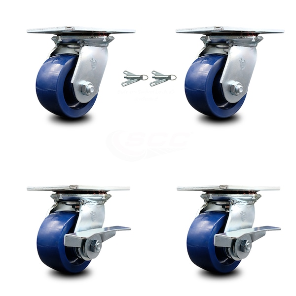 4 Inch Solid Poly Swivel Caster Swivel Locks 2 Brakes, 2PK